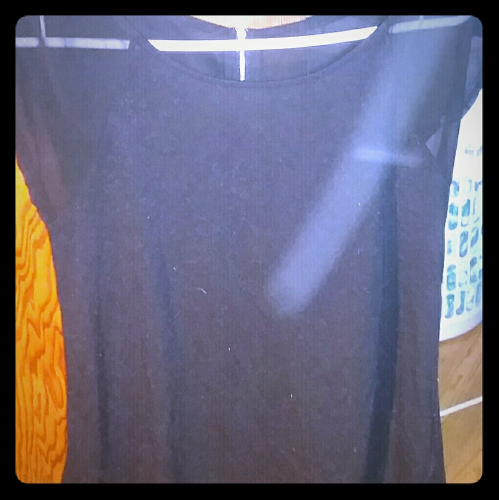 Soft Black Tshirt w/Sheer Sleeves and Back